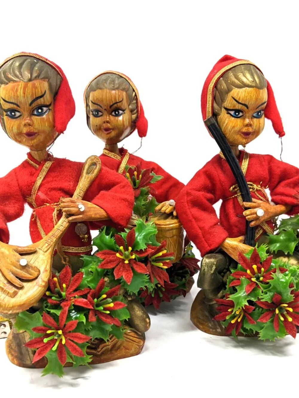 Tilso Set 3 Pixie Elves VTG 60s Asian Christmas Figurine Musicians Hong Kong 7